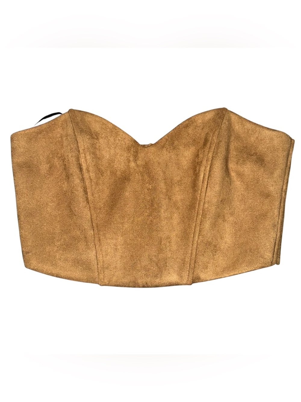 Forever 21 Tan Faux Suede Strapless Corset Crop Top, L - Picture 1 of 5